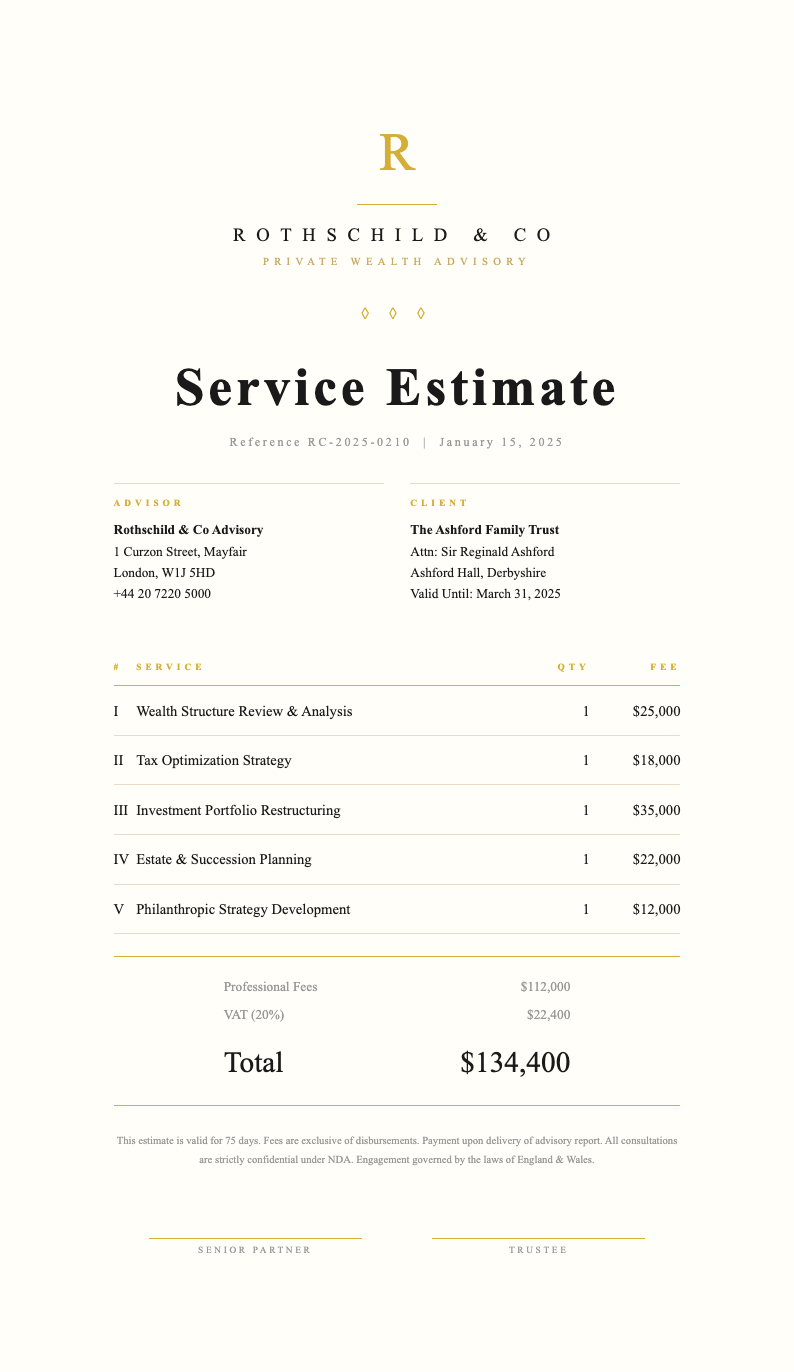 Luxury premium service estimate